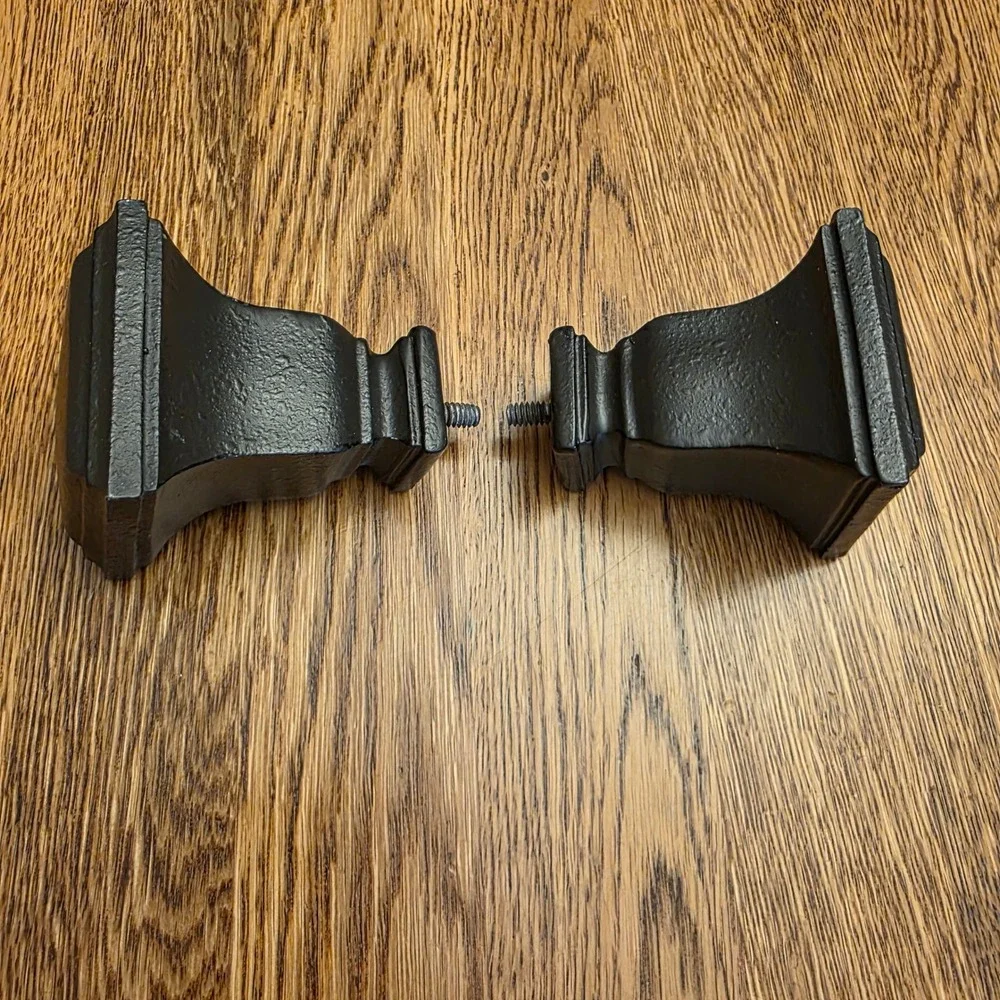 Set of 2 Dark Bronze Textured Square Wood Curtain Rod Finials Replacement Ends